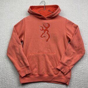 Y2K Browning Women’s Salmon Pink Hoodie Rhinestone Logo Pullover Wom Sz XL Read